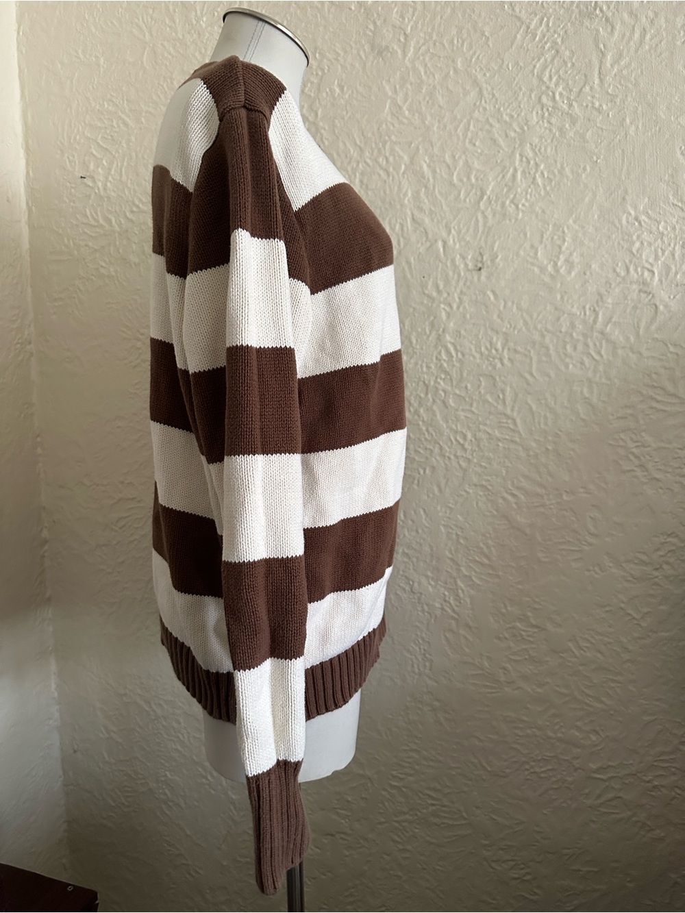 Brandy Melville John Galt Brianna Brown and Cream Striped Crewneck Sweater - Picture 7 of 10